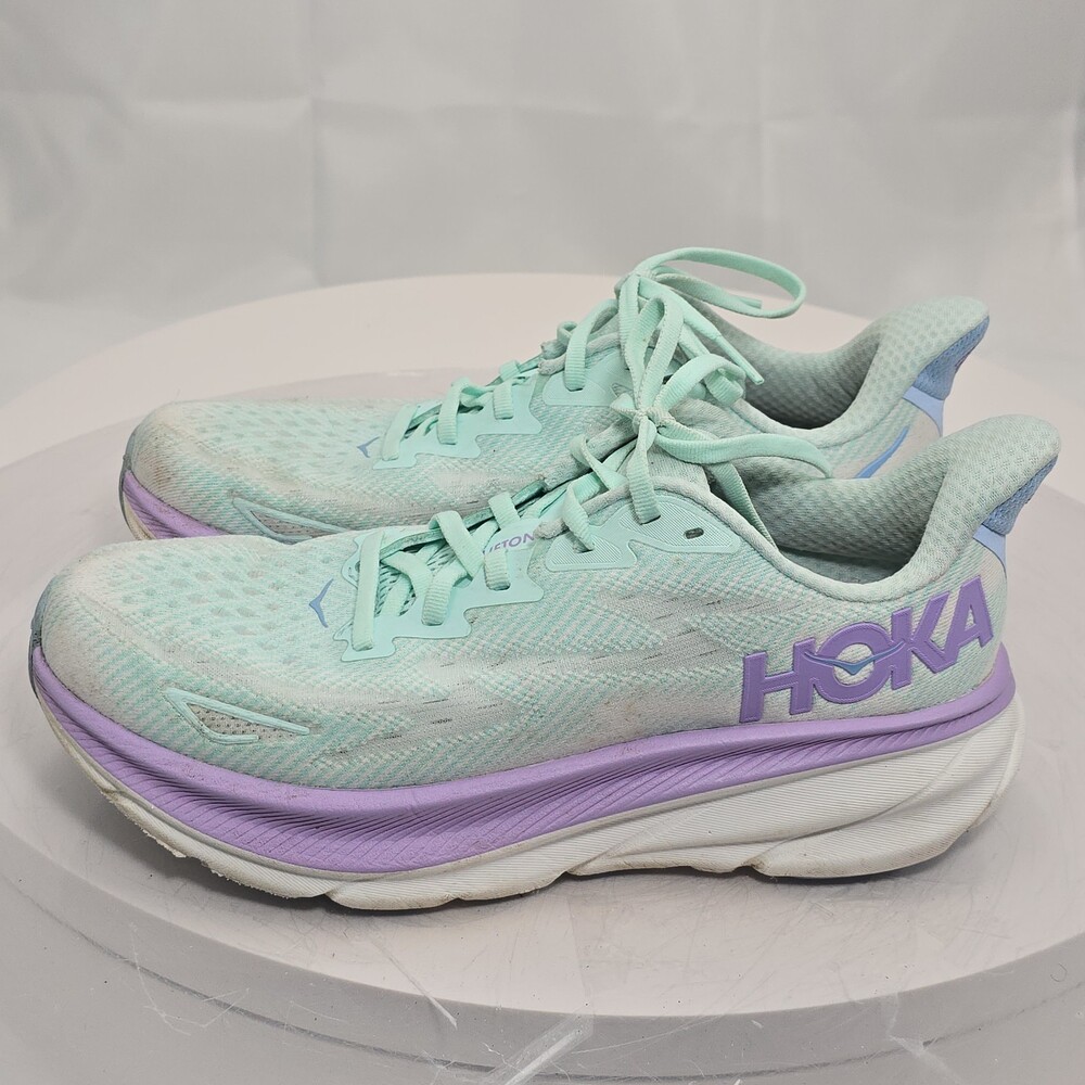 Hoka One One Clifton 9 Mint/Purple Women 8 B Running Shoes Sneakers